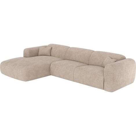 Grande divano letto angolare sinistro express in velluto a coste beige - POGNI