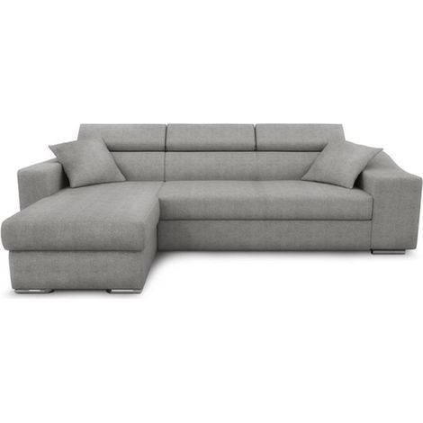 Canapé d'Angle Réversible Convertible Niche à Droite "Bobi" 264cm Gris (1/5)