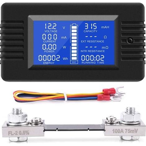 DC Shunt Battery Monitor Voltmetro DC 0-200V Shunt 100A Amperometro Digitale, Capacità della Batteria Misuratore, Multimetro Tensione Corrente per Batteria Auto RV Solare (PZEM-015+100A shunt) (1/5)