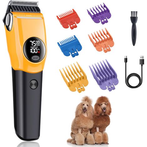 Tondeuses pour chiens Kit électrique sans fil - Kit de toilettage pour chiens avec rasoir pour poils pour petites et grandes races, chiot, chat, poils fins, longs épais (1/5)