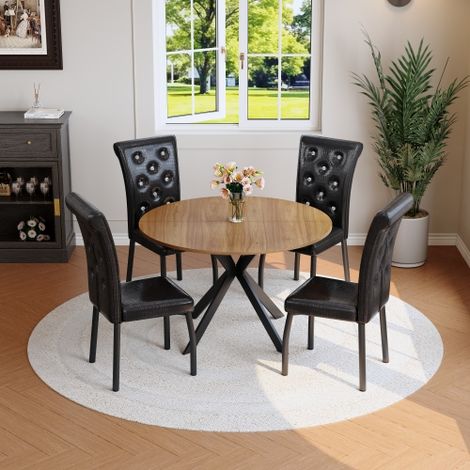 Ensemble de 4 chaises de salle à manger noires chaises de cuisine modernes en similicuir capitonné avec pieds en métal assise ergonomique pour salon, restaurant et lounge. (1/5)
