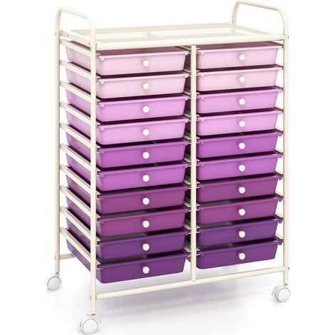 Chariot de rangement mobile avec 20 tiroirs empilables, violet (1/5)