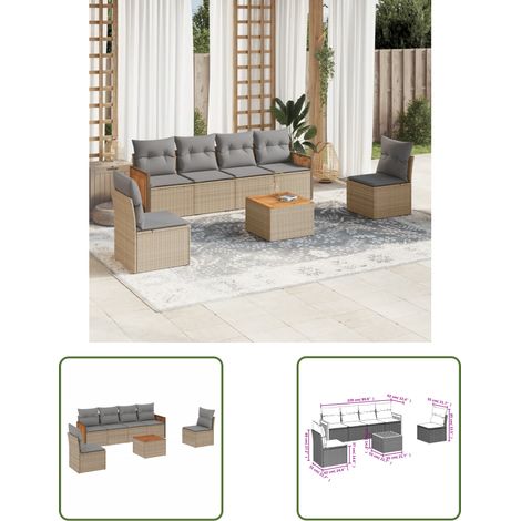 7-tlg. Garten-Sofagarnitur mit Kissen Beige Poly Rattan (1/3)