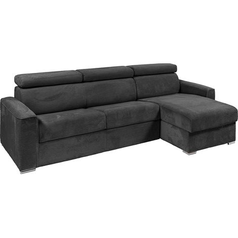 Canapé d'angle réversible convertible express en velours côtelé gris anthracite - Couchage 160 cm - Matelas 14 cm - VIZIR (1/5)