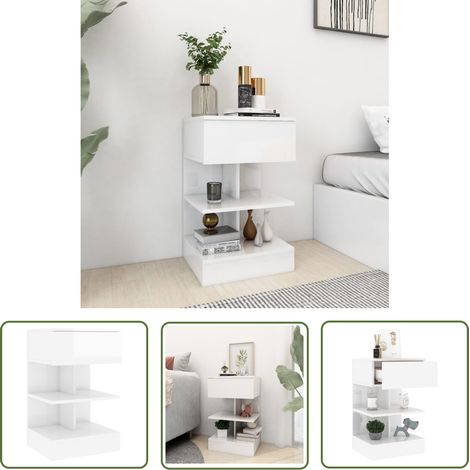 The Living Store Nachttisch Hochglanz-Weiß 40x35x65 cm Holzwerkstoff - Nachttisch - Wohnzimmer Dekoration - Weißer Nachttisch - Holzwerkstoff Nachttisch - Kommode (1/5)