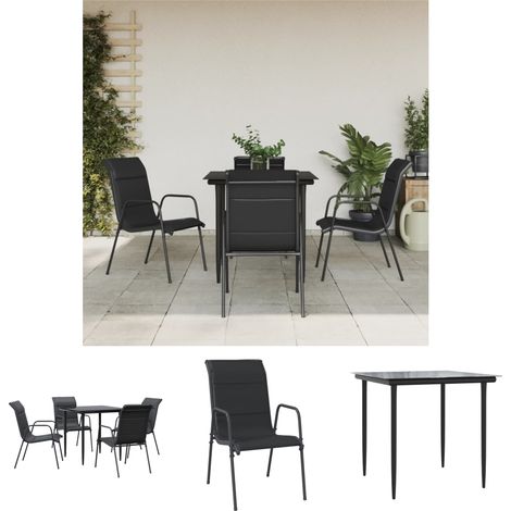Terrassenmöbel - vidaXL 5-tlg. Garten-Essgruppe Schwarz Stahl und Textilene - Gartenmöbel Schwarz (1/5)
