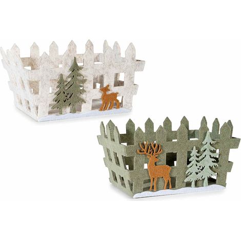 Cestini a contenitore in panno con decorazioni natalizie applicate, set da 6 pezzi, cm 17 x 13,5 x 9,5 H