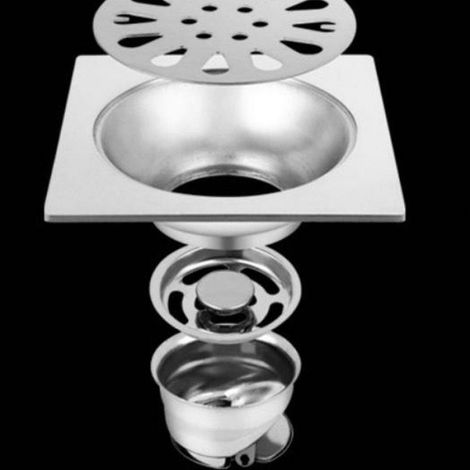 Siphon de sol - Siphon de sol anti-odeurs - Bouchon de filtre amovible - Acier inoxydable - Convient aux descentes de gouttière de 5 (1/4)