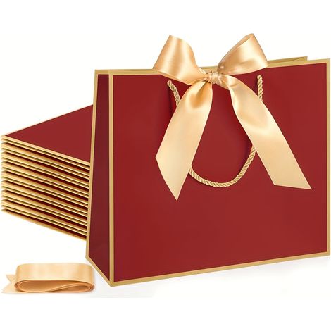 Lot de 10 sacs cadeaux (32 x 25 x 11 cm) avec nœuds en ruban – adaptés aux mariages et à l'emballage de cadeaux de Noël. (1/5)