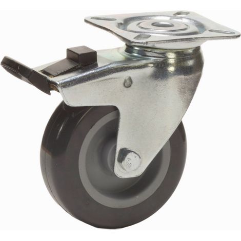 Roulette pivotante à frein diamètre 75 mm Caoutchouc Thermoplastique GRIS - 60 Kg