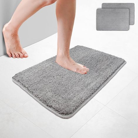 VOUNOT® 2er-Set Badematte Rutschfeste Mikrofaser Badezimmerteppich 40x60cm Grau