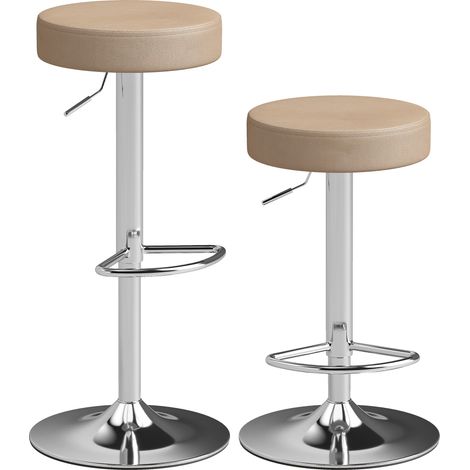 HOMCOM Bar Stools Set of 2, Height Adjustable Breakfast Bar Chairs, Brown