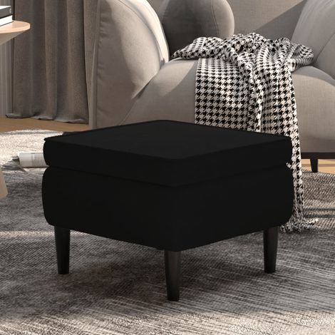 Vidaxl – Tabouret en velours noir avec pieds en bois – Confort optimal avec rembourrage doux – Charge maximale 110 kg – Design compact pour petits espaces (1/4)