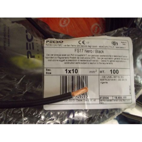 Cavi al metro cavo unipolare cordina fs17 nero sezione 1x10mmq n07v-k1x10ne fs17-1x10ne