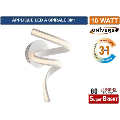 APPLIQUE LAMPADA LED A SPIRALE MOTAGGIO A PARETE 10W COLORAZIONE LUCE 3IN1 CCT 3000K - 4000K - 6500K (1/5)