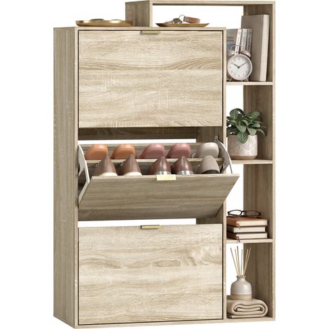 Zapatero, ajustable, 80 x 25 x 123,8 cm, madera natural (1/5)