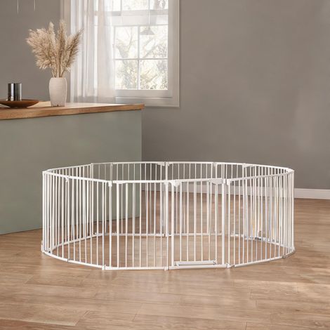 Parc pliable 8 panneaux avec porte en acier et plastique blanc (1/5)