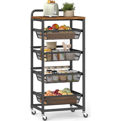 5-Tier Storage Trolley with Pull-Out Baskets, Rolling Kitchen Shelf with Handle, 31.7×40×95 cm (1/5)