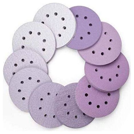100 Pièces Disque de Ponçage 125mm tour Disques Abrasifs 60 80 100 120 180 220 240 320 400 800 Grain, 8 Trous, luxe, Durable, Exellent pour Excentrique Poncer Polir (Violet) (1/4)