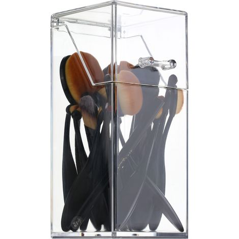 Coffret rangement pinceaux maquillage en acrylique transparent anti-poussière avec couvercle pour brosses cosmétiques et crayons sourcils (1/3)