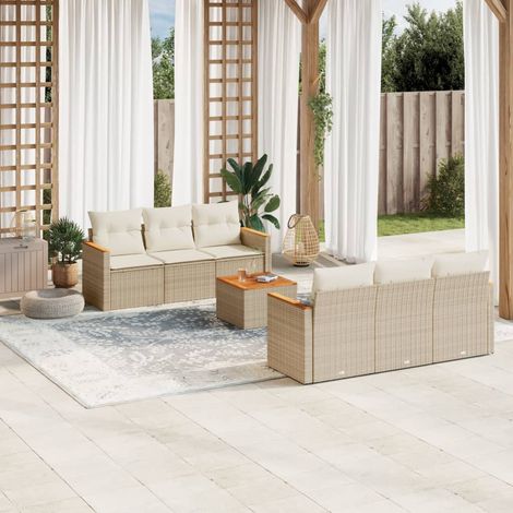 Set sofás de jardín 7 piezas y cojines ratán sintético beige vidaXL (1/5)