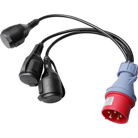Adaptateur CEE 400 V 16 A vers 3 x 230 V : câble de distribution de courant fort avec couvercle rabattable et fiche de contact de protection, câble adaptateur CEE, câble d'alimentation puissant (1/5)