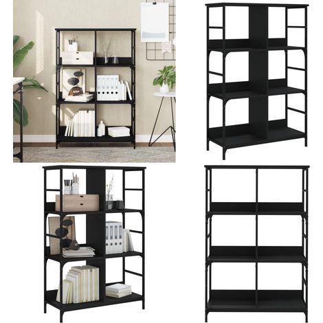 Bibliothèque noir 78,5x33x117,5 cm bois d'ingénierie - Bibliothèque Murale - Bibliothèque Industrielle - Étagère Métallique - Meuble Rangement - Bibliothéque Moderne - Home & Living