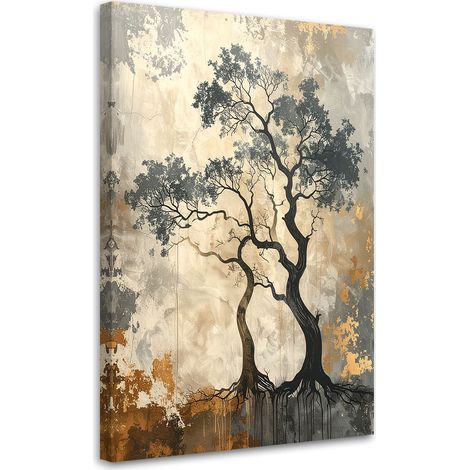 Quadro su tela Alberi grunge natura beige e oro 30x45 (1/5)