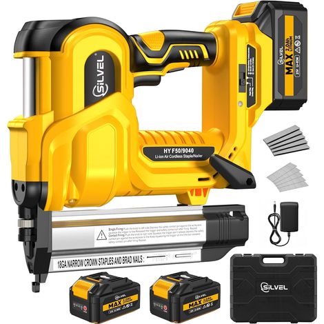 2"-Akku-Nagler, 2-in-1-Elektro-Nagler (21 V) mit 2 x 2,0-Ah-Akkus, 1000 Nägeln, 18-Gauge-Klammern, einstellbarer Nageltiefe für Holzbearbeitung und Heimwerkerprojekte (1/5)