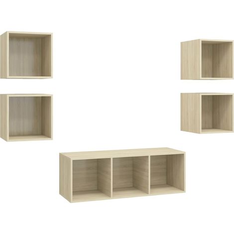 Ensemble de meubles armoire buffet TV télévision salon chambre séjour 5 pièces chêne sonoma bois d'ingénierie brun (1/5)