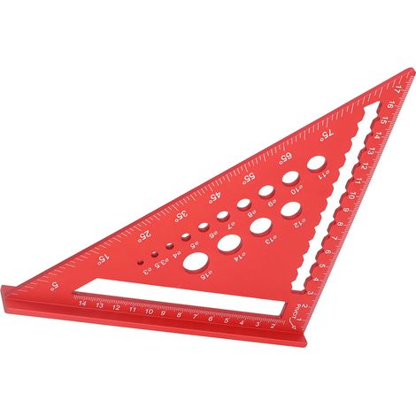 Equerre de charpentier 17,78 cm en alliage d'aluminium avec équerre à 90 degrés et trou, rapporteur et gabarit de traçage bois, 1 pièce (1/5)