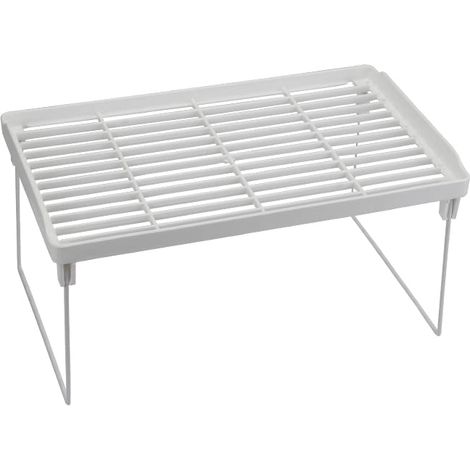 Organizer Salvaspazio per Cucina con scaffale Bianco - Ripiano da 38x23,5x17,5 cm Impilabile - Piano per spezie, barattoli, piatti (1/5)