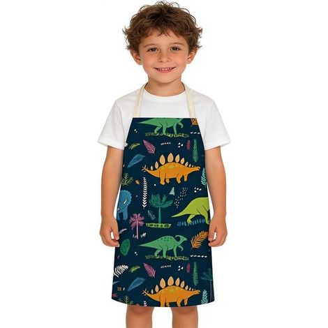 Grembiule per bambini con motivo di dinosauri in stile cartone animato, ideale per dipingere e cucinare in cucina. Consigliato per bambini e bambine. (1/5)