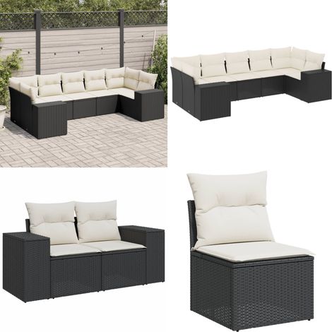 Salon de jardin 7 pcs avec coussins noir résine tressée - Ensemble Salon De Jardin - Meuble De Jardin - Salon Extérieur - Canapé D'extérieur - Fauteuil De Jardin - Home & Living (1/5)