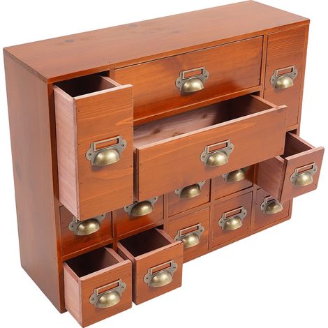 Armoire de rangement, Organisateur à 14 tiroirs, Design vintage, Vieux Marron (1/2)