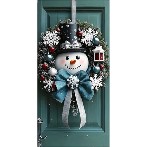 Habillage De Porte De Noël - Motif Bonhomme De Neige - 90 X 180 Cm - Pour Porte D Entrée Mur Ou Table - 1 Pièce (1/5)