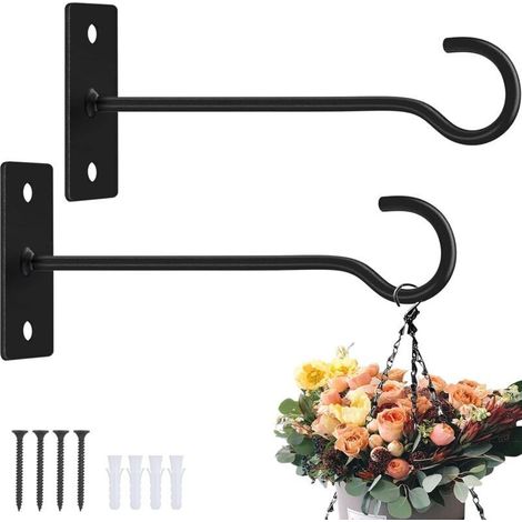 Lot de 2 crochets pour plantes à suspendre en métal de 15,2 cm pour mangeoires à oiseaux, jardinières, lanternes, carillons éoliens (noir)
