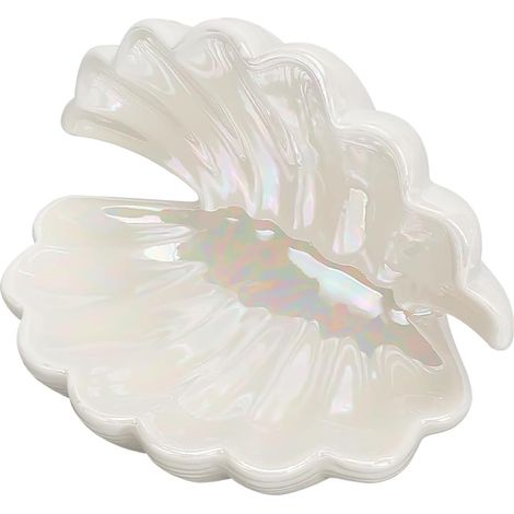 Assiette à bijoux en céramique avec coquillage blanc, plateau à bijoux en forme de coquillage, support de rangement pour bagues, colliers, boucles d'oreilles (1/5)