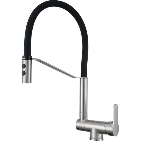 Robinet Cuisine Rabattable,Mitigeur Cuisine Rabattable,Mitigeur Rabattable,2 Modes D'évacuation De L'eau Robinet Cuisine Sous Fenêtre Pliable Bec Orientable 360° Evier En Laiton (Brossé) (1/5)