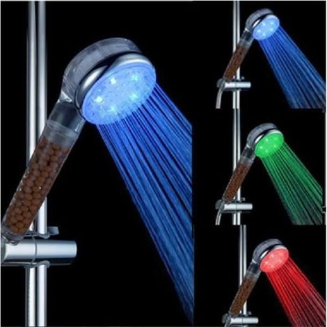 Pommeau de douche LED, pommeau de douche portatif SPA à ions négatifs, avec 3 couleurs de lumière LED qui changent en fonction de la température. (1/4)