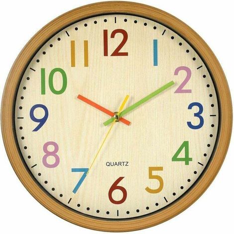 Orologio da parete per bambini - 30 cm - Orologio silenzioso - Numeri colorati - Senza ticchettio - Facile da leggere - Decorazione e accessori per la casa (1/4)