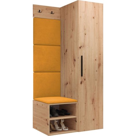 Meuble d'entrée Nitos III, Chêne Artisan, 191x82x50cm, Stratifié, Tissu, À poser, Murale (1/5)
