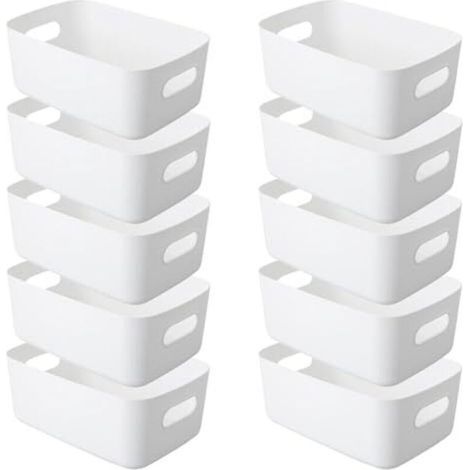 Set da 10 scatole di stoccaggio, cestini in plastica con maniglie, 24 x 17 x 10 cm, contenitori in plastica per armadi da cucina, scaffali del bagno, (1/5)