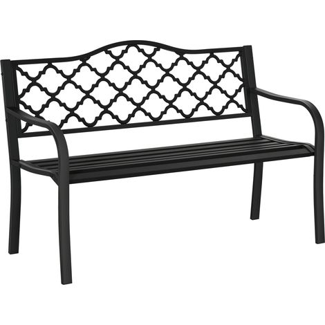 Banco De Jardín De 2 Plazas Elegante Banco De Parque De Metal, Hasta 240 Kg, Con Respaldo Y Reposabrazos, Hierro Fundido, Negro, 128X58,5X89 Cm