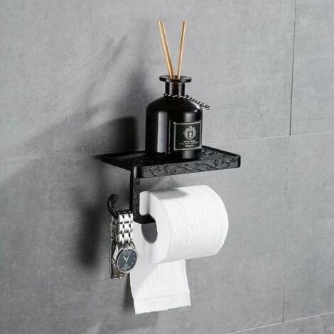 Dérouleur papier toilette, porte-papier toilette mural, support pour papier toilettes, porte-rouleau de papier hygiénique couleur noir bronze (1/4)