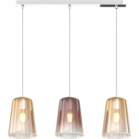 Sospensione Contemp. Rett. Shaded Metallo Cromo Vetro Ambra E Rame 3 Luci E27 (1/3)