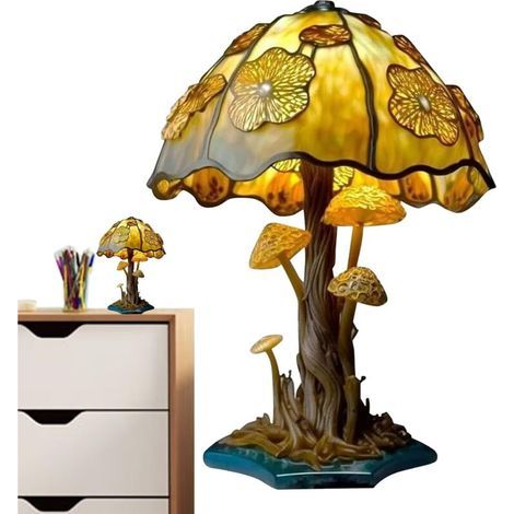 Tischleuchte aus farbigem Glas in Tierform, bunte Retro-Nachttischlampe, Nachtlicht aus Kunstharz, dekorative Tischleuchte für Schlafzimmer, Wohnzimmer, Zuhause, Büro – Pilz B