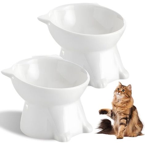 2-teiliges Set erhöhter Katzennäpfe Futternapf schräger Katzennapf und Wassernapf für Katzen Hunde und andere Haustiere Erbrechenssicher robust Weiß (1/5)