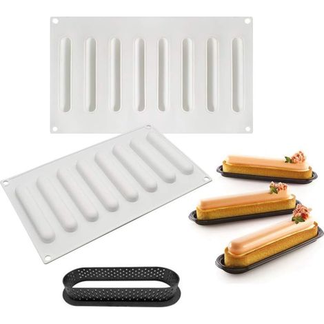 Moule en silicone, moule gateau pour Glace Chocolat Pâtisserie Dessert, Outil croustillant Plastique, 8 trous forme de bande mince ovale Holes Slender Strip Oval Shape -