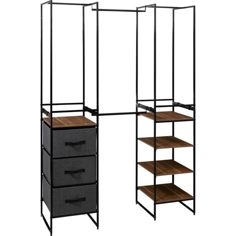 5Five Simply Smart – Dressing modulable ouvert Tissa noir et bois 180x46,5x198 cm – 4 modules interchangeables – Penderies extensibles pour rangement optimisé (1/5)
